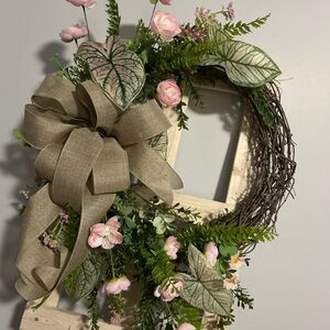 Floral Wreath with Pink Accents and Greenery